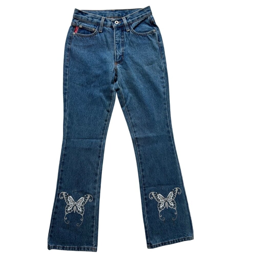 Vintage C'est Toi Y2K Streetwear Bootcut Flared Butterfly Print Jeans - Size 1